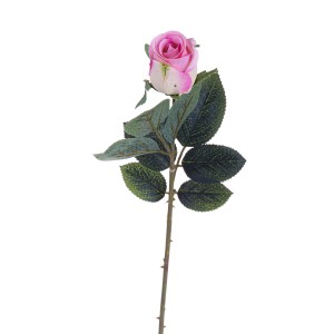 Rosa artificiale decorativa rosa con foglie verdi per un'atmosfera vivace.