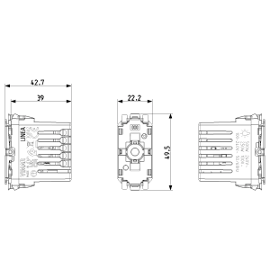 Disegno tecnico dell'inserto interruttore t.b.t. con dimensioni per installazione elettrica.