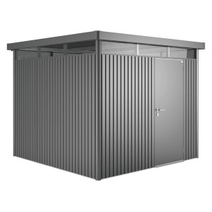 Casetta da giardino Biohort HighLine, grigio scuro metallizzato, 4,6 m² con porta singola.