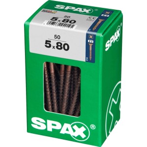 Viti per legno SPAX 5x80 mm in scatola verde con finestra.