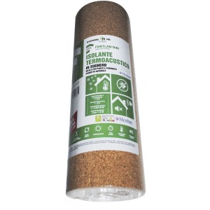 Rotolo di materiale isolante in sughero t.b.t., adatto per l'isolamento termico e acustico.