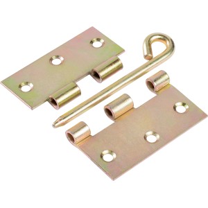 Cerniera zincata gialla (75x75mm) con perno sciolto e occhiello per collegamenti mobili.