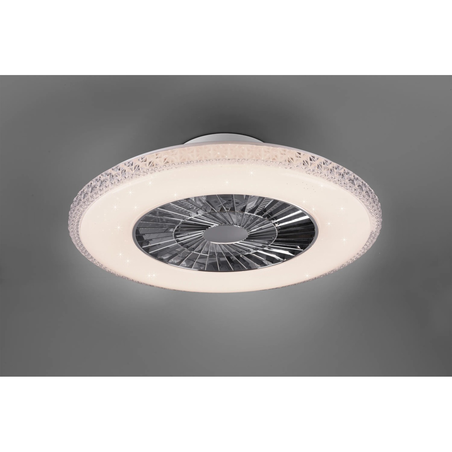 Plafoniera LED moderna con funzione ventilatore.