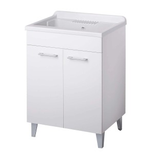 Mobile lavabo bianco con lavabo e due ante. Categoria: Lavatoi.