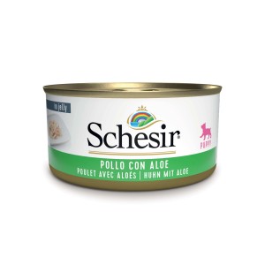 Scheisir cibo umido per cani con pollo e aloe vera per cuccioli in lattina.
