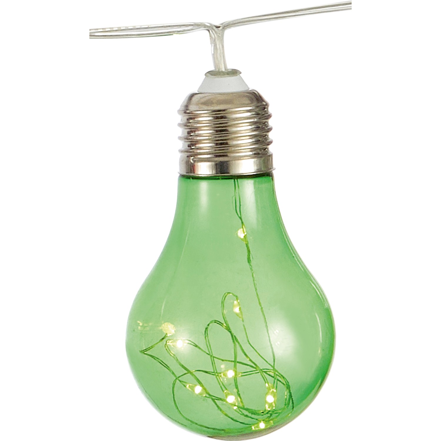 Catena luminosa solare colorata con design a lampadina e LED bianco caldo per il giardino.