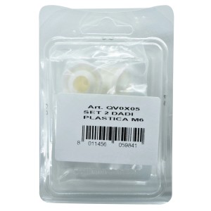 Set accessori WC t.b.t. con 2 dadi in plastica M6 in confezione trasparente.