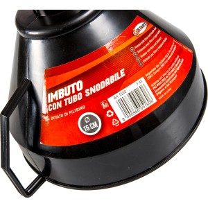 Imbuto nero per manutenzione auto con tubo flessibile e filtro.