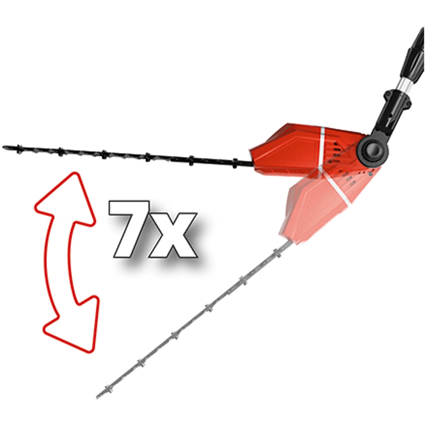 Tagliasiepi telescopico a batteria Einhell GE-HC 18 Li T Solo con testa regolabile a 7 posizioni.