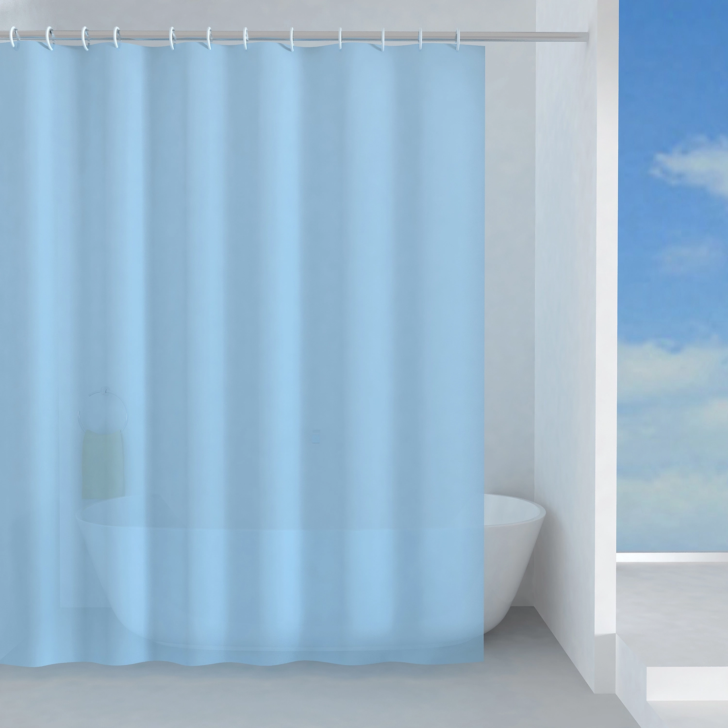 Tenda doccia in tessuto Basic azzurra 180x200 cm