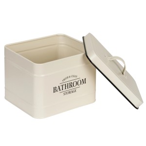 Box da bagno beige Wenko Uri con coperchio, acciaio, 18x16x15,5 cm, per riporre utensili da bagno.