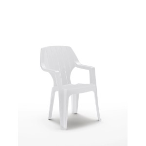 Sedia da giardino bianca in plastica t.b.t. con braccioli.
