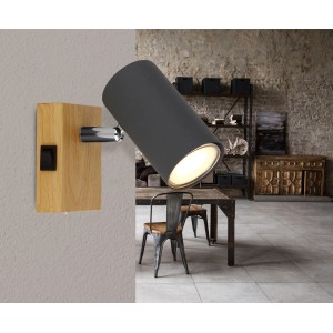 Faretto Globo Robby, 1 lampadina, grafite, effetto legno. Spot moderno per lampadine GU10.