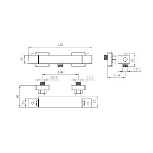 Disegno tecnico di un soffione doccia t.b.t. con dimensioni.