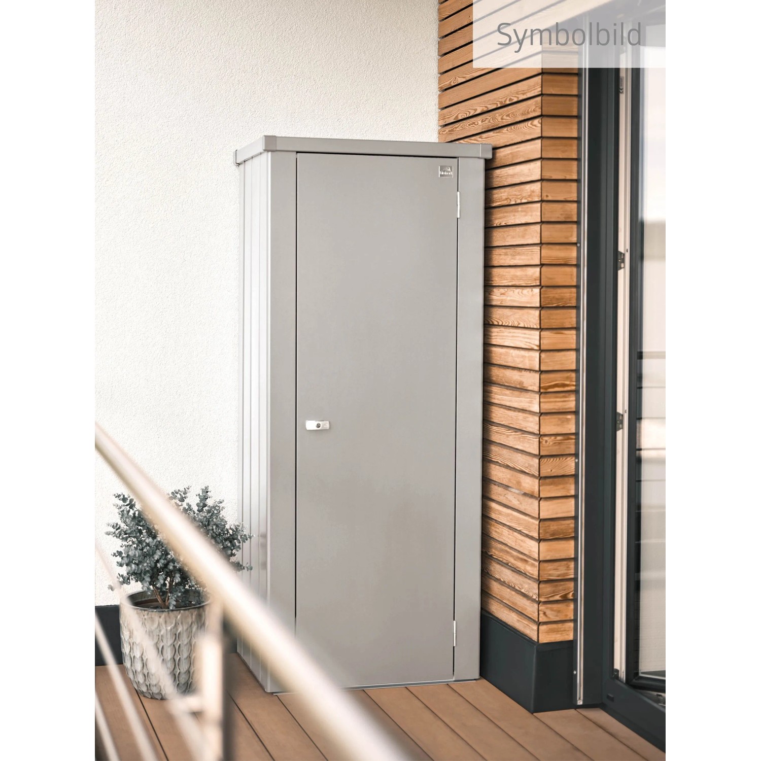 Armadio da terrazza Biohort Julia Gr. M High, argento metallizzato, per balcone e terrazza.