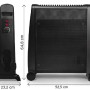 Termoventilatore elettrico t.b.t. nero compatto con ruote e comandi.