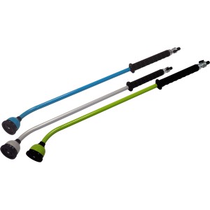 Tre lance per irrigazione in blu, grigio e verde. Irrigazione giardino.