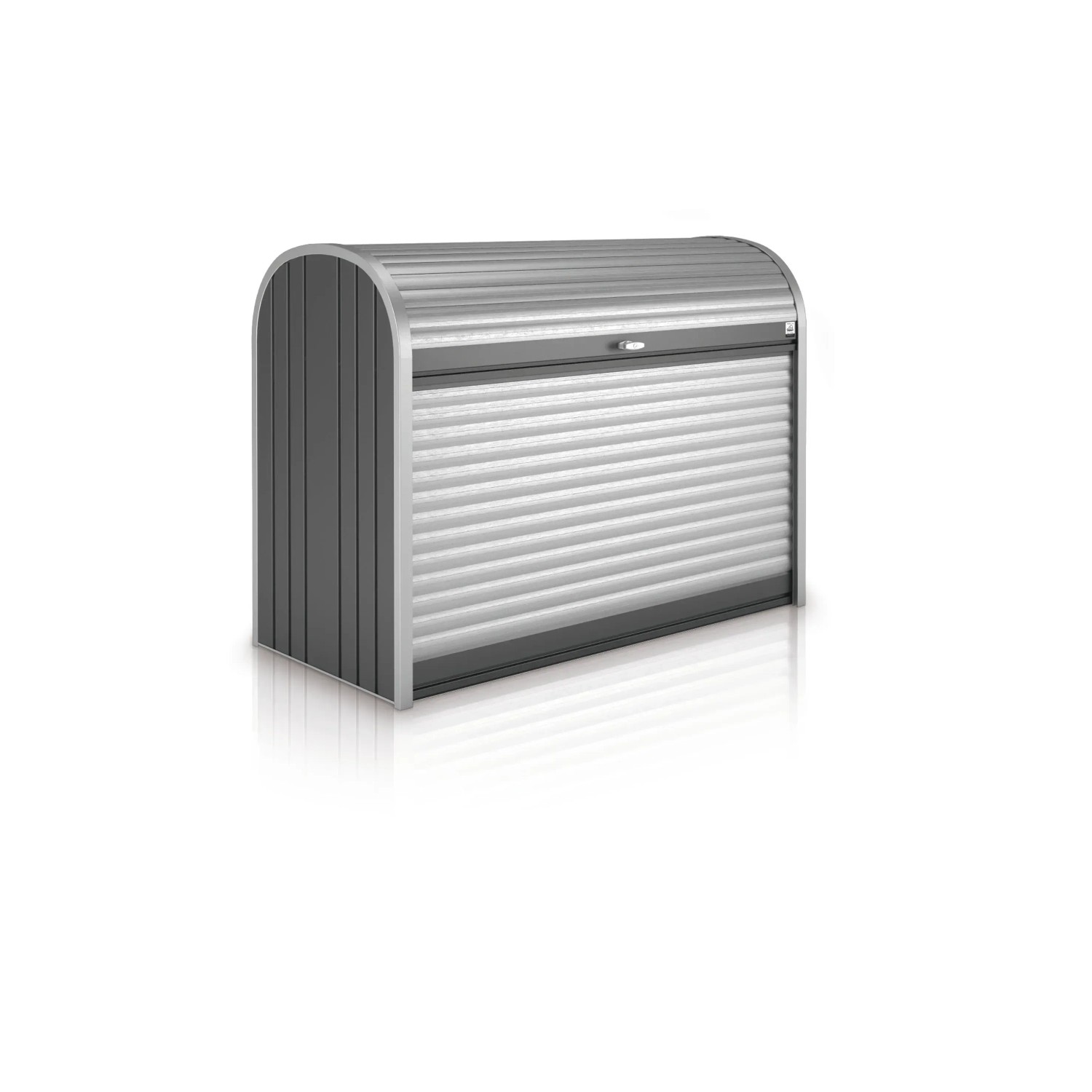 Biohort StoreMax 120 box da giardino, grigio scuro metallizzato, con serranda e serratura a cilindro.
