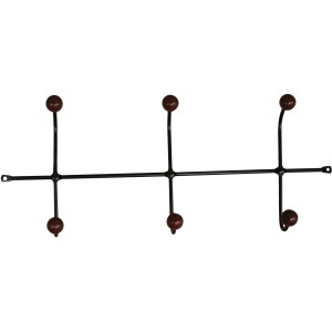 Appendiabiti da parete nero con 6 pomelli in legno marrone, abbinato all'Organizer armadio.