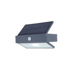 Lutec LED solare Arrow con sensore di movimento, lampada da esterno grigia con pannello solare.