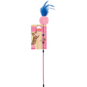 Zolux gioco per gatti canna da pesca con piume e palla, rosa, per gatti