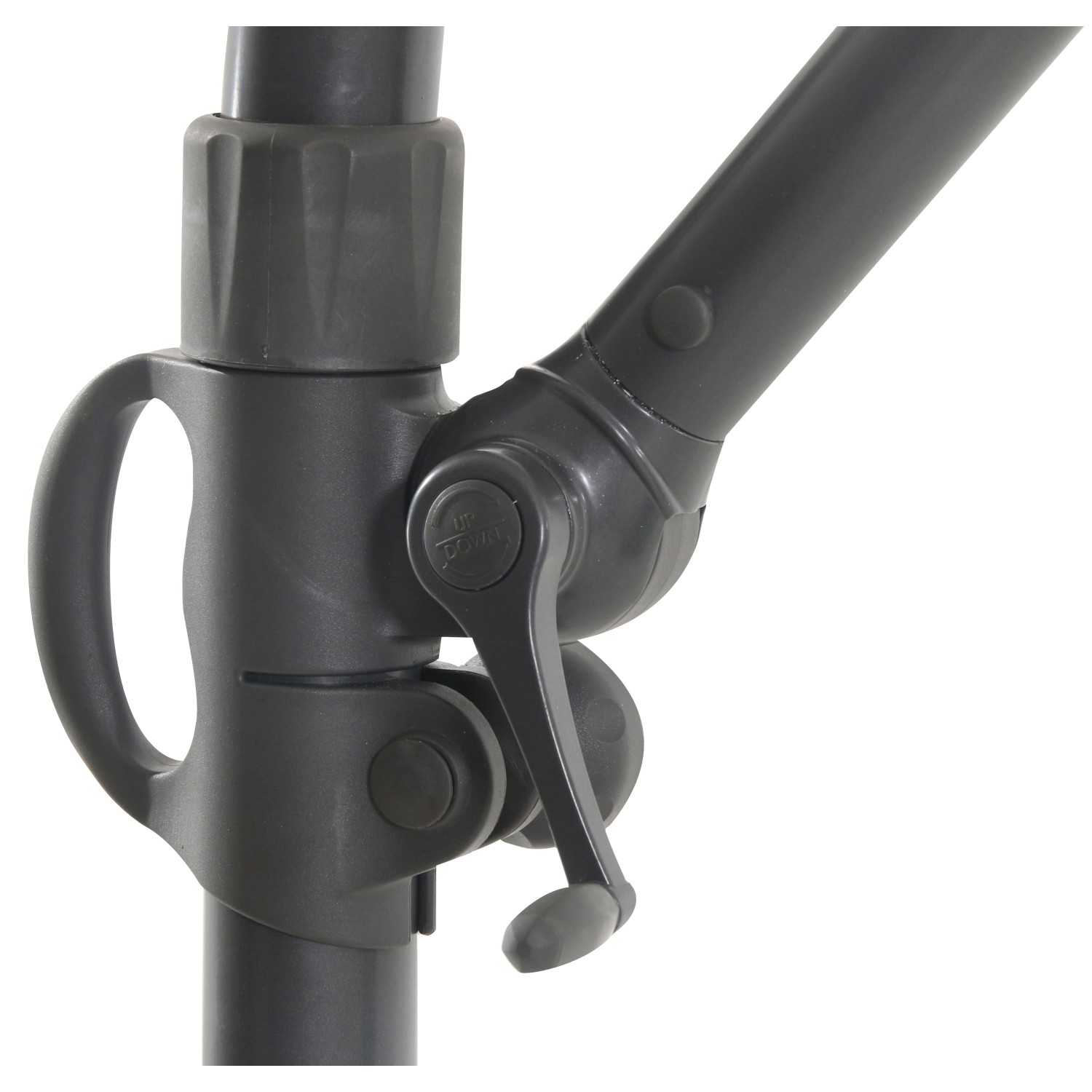 Dettaglio della struttura antracite dell'ombrellone a braccio Cocoa Beach con manovella.