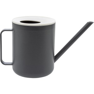 Annaffiatoio grigio con beccuccio lungo e coperchio bianco. Ideale per giardino e cura delle piante.