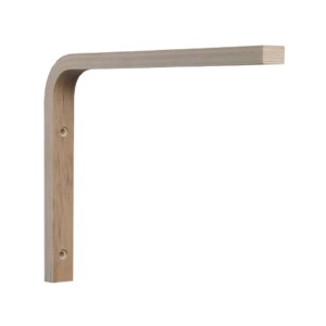 Mensola angolare in legno chiaro per montaggio a parete.