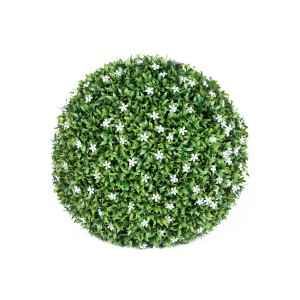 Palla decorativa verde con piccoli fiori bianchi per il giardino.