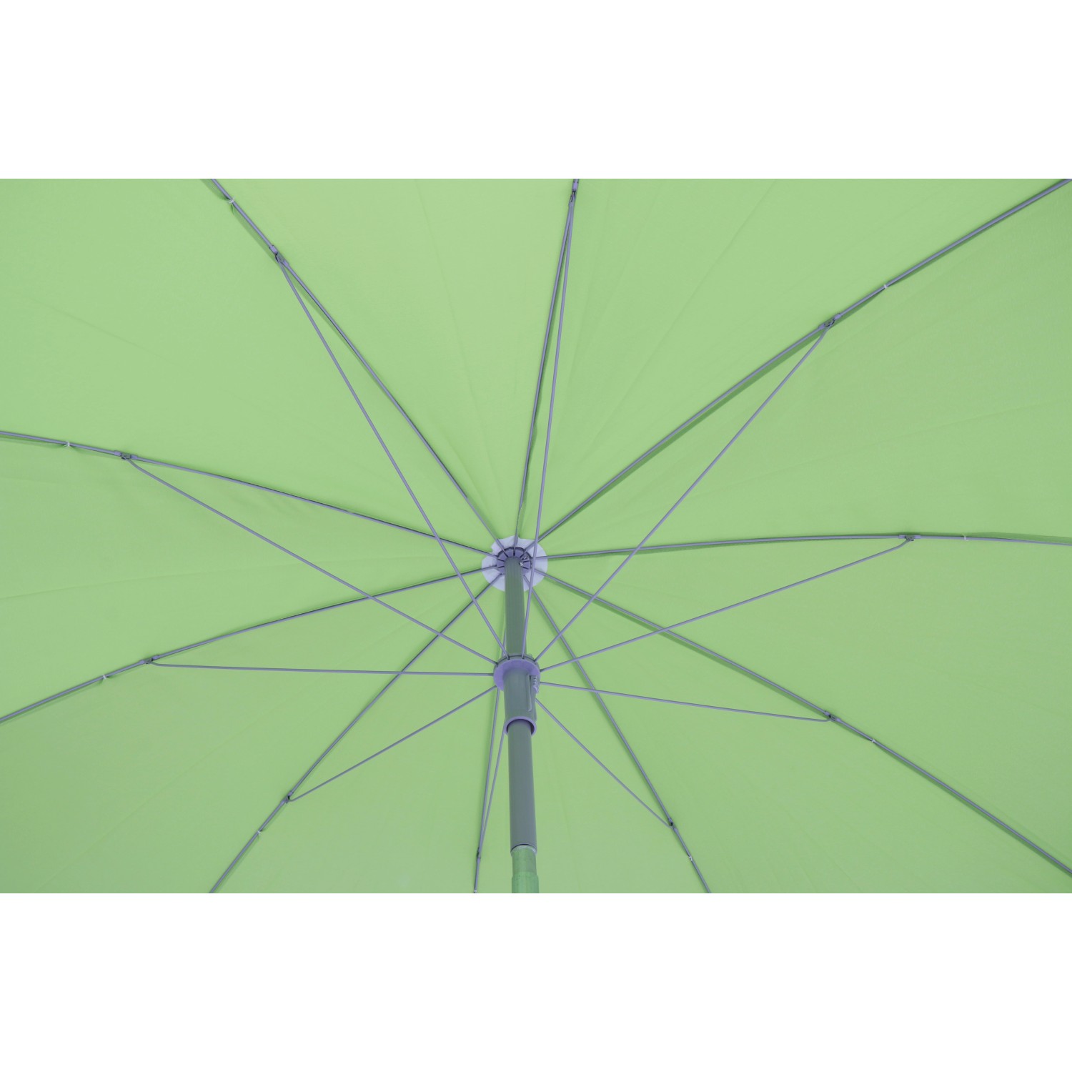 Ombrellone da balcone CMI, verde chiaro, Ø 200 cm, vista interna con telaio in acciaio.