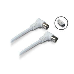 Cavo antenna bianco con connettore angolato per audio e video.