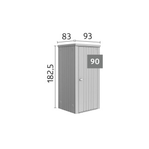 Armadio attrezzi Biohort Gr. 90 argento metallizzato in metallo con porta, dimensioni 182,5x93x83 cm. Per attrezzi da giardino.