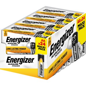 Energizer Alkaline Power AA batterie, confezione da 24 in scatola di carta.