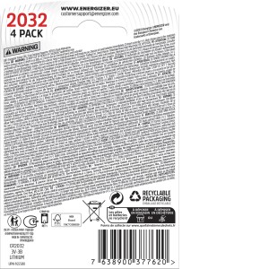 Pila a bottone CR2032, confezione da 4 di Energizer.