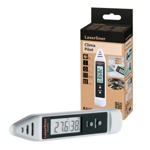 Misuratore Laserliner ClimaPilot con display e confezione.