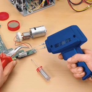 Set pistola saldante LUX blu da 100 W per saldare componenti elettronici.