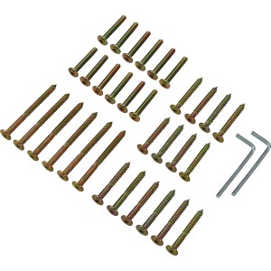 Kit di montaggio per set lounge Alfenas, 34 pezzi, con viti e chiavi a brugola.