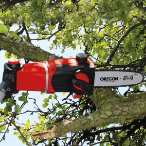 Potatore a batteria Einhell GE-HC 18 Li T Solo mentre taglia un ramo.