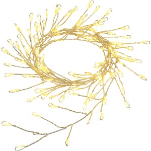 Catena luminosa decorativa per esterni con gocce LED bianco caldo.