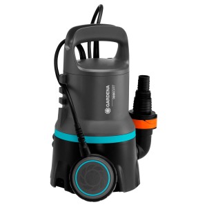 Pompa ad immersione Gardena 9000 Light grigia per acque chiare, con accenti blu.