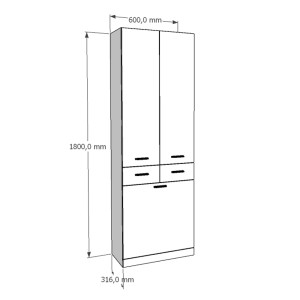 Schizzo di un mobile bagno alto t.b.t. bianco con dimensioni.