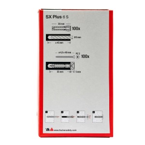 Confezione Fischer SX Plus 6 S tasselli, 100 pezzi. Tasselli universali per fissaggi interni ed esterni.