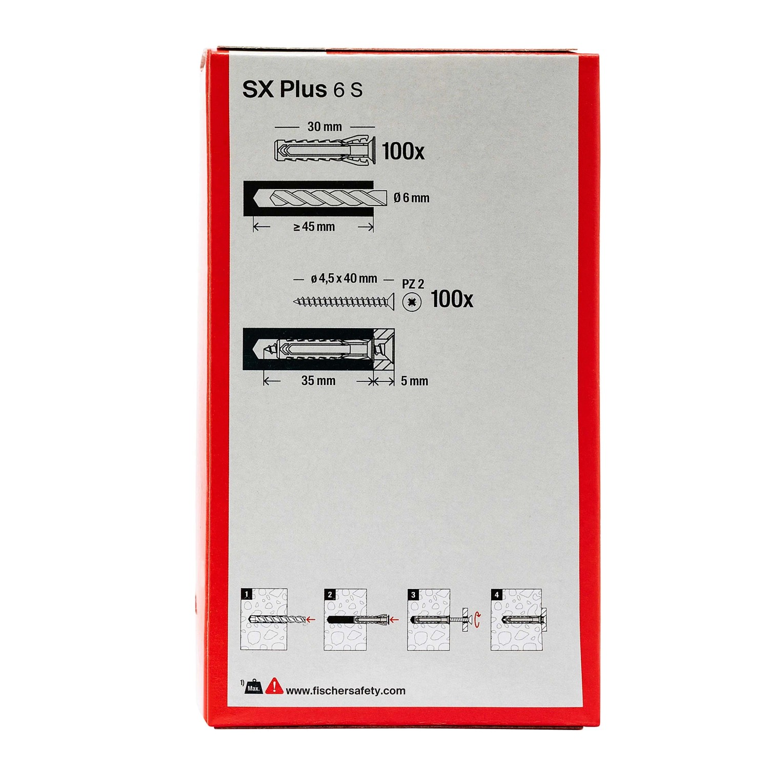Confezione Fischer SX Plus 6 S tasselli, 100 pezzi. Tasselli universali per fissaggi interni ed esterni.