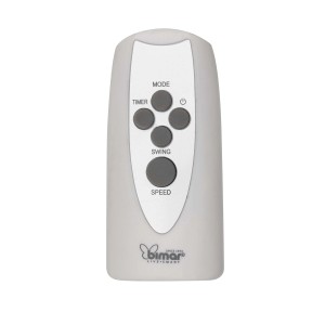 Telecomando per ventilatore con pulsanti per modalità, timer, swing e velocità.