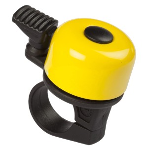 Campanello per bici giallo per montaggio sul manubrio.