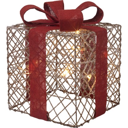 Pacco regalo luminoso innevato 12 LED bianco caldo 27x27x27 cm