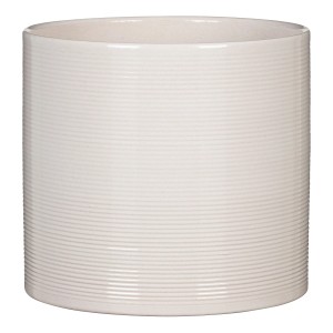 Vaso per fiori in ceramica Scheurich, Bone White, Ø 14 cm, con struttura a coste orizzontali.