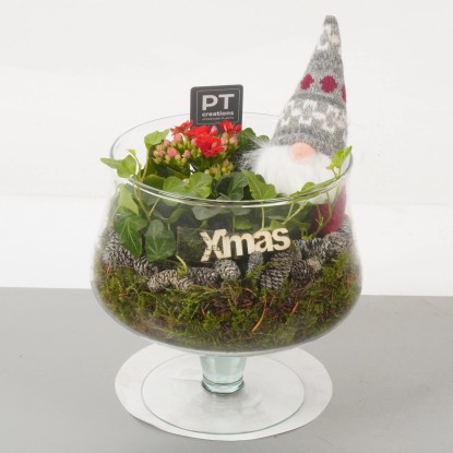 Composizione in Bicchiere di vetro Ø cm 18 fiori rossi