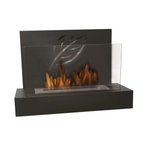 Camino decorativo nero t.b.t. con vetro e fiamme