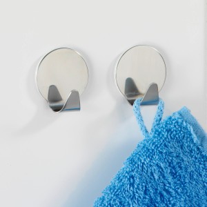 Wenko Set di 2 ganci rotondi, acciaio inox lucido, porta asciugamani per bagno e casa.